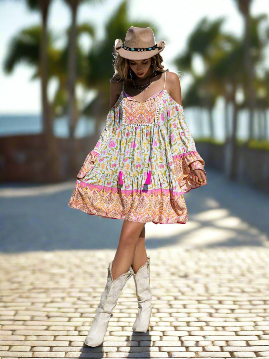 Spring Flowers Cold Shoulder Tunic