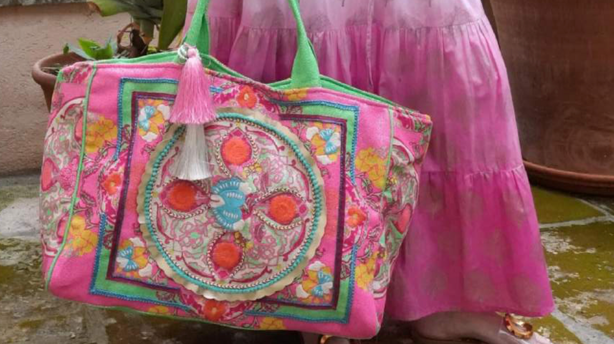 BOHO BEACH BAG - Fuchsia Lurex