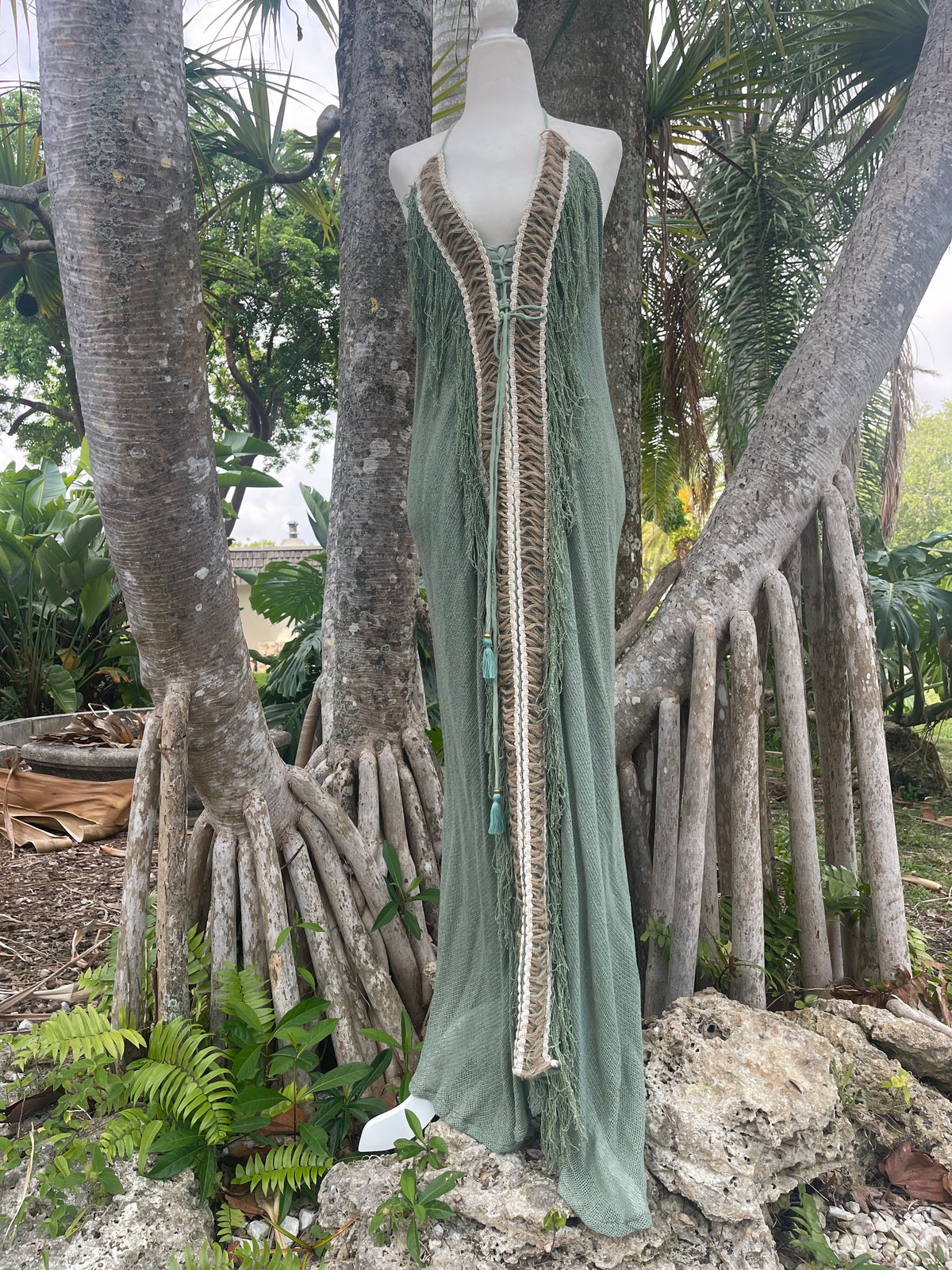 sage boho maxi dress Sage Serenade Boho Floral Print Maxi Dress Green / M