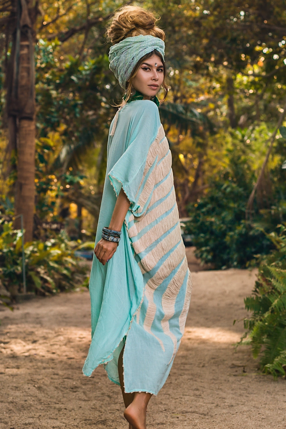 Tribal Embroidered Kaftan - Aqua