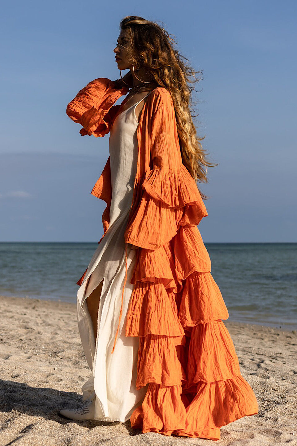mango boho maxi dress Crochet Knit Maxi Dress XS 2 Gray Slip Boho MANGO Fringe Resort Coastal Summer