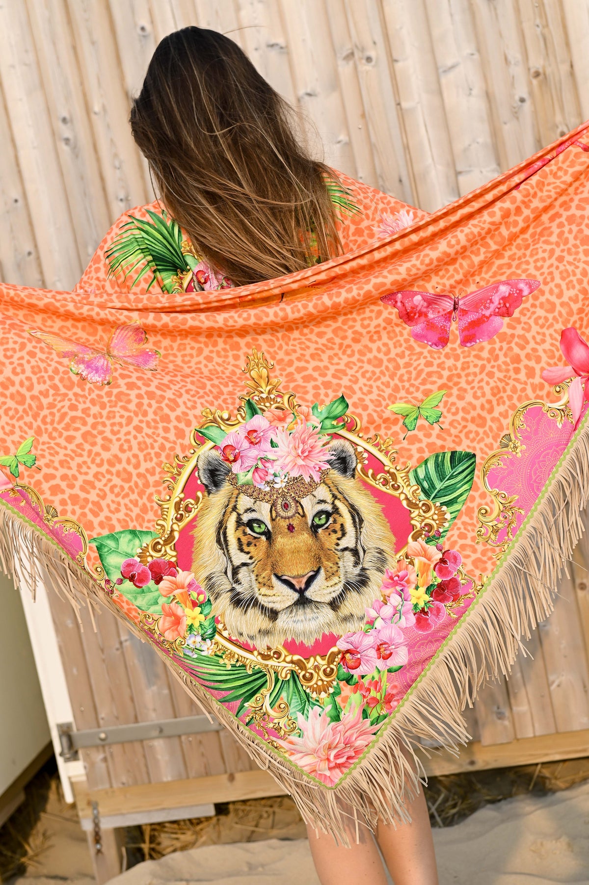Tangerine Tiger Fringe Poncho