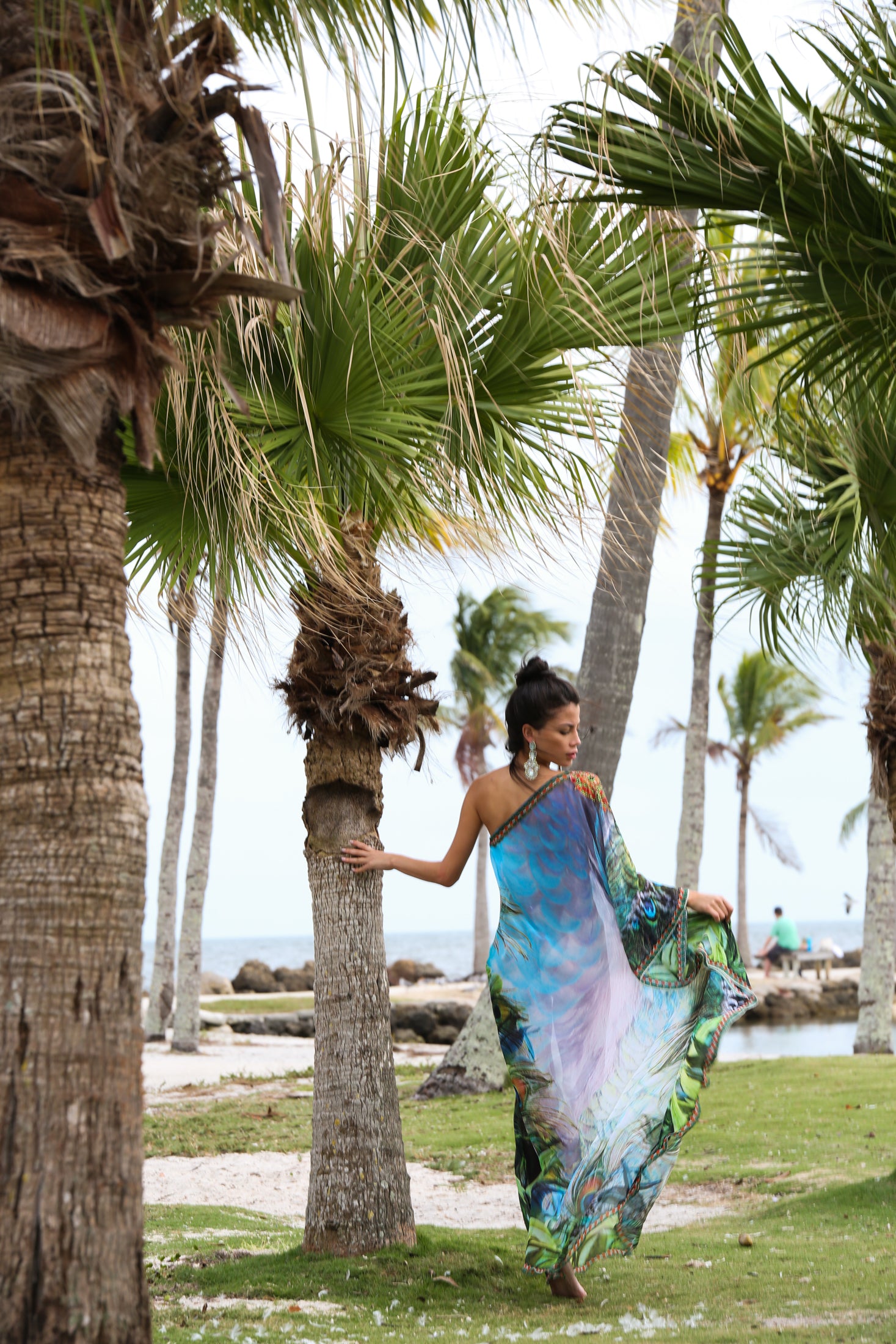 One Shoulder Shimmering Peacock Gown