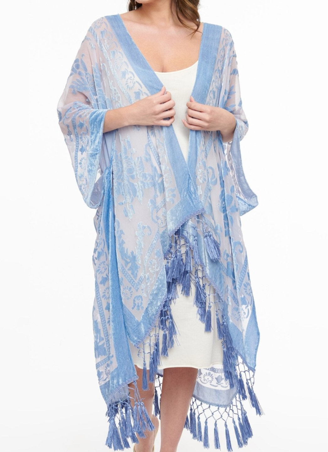 Periwinkle Velvet Fringe Kimono