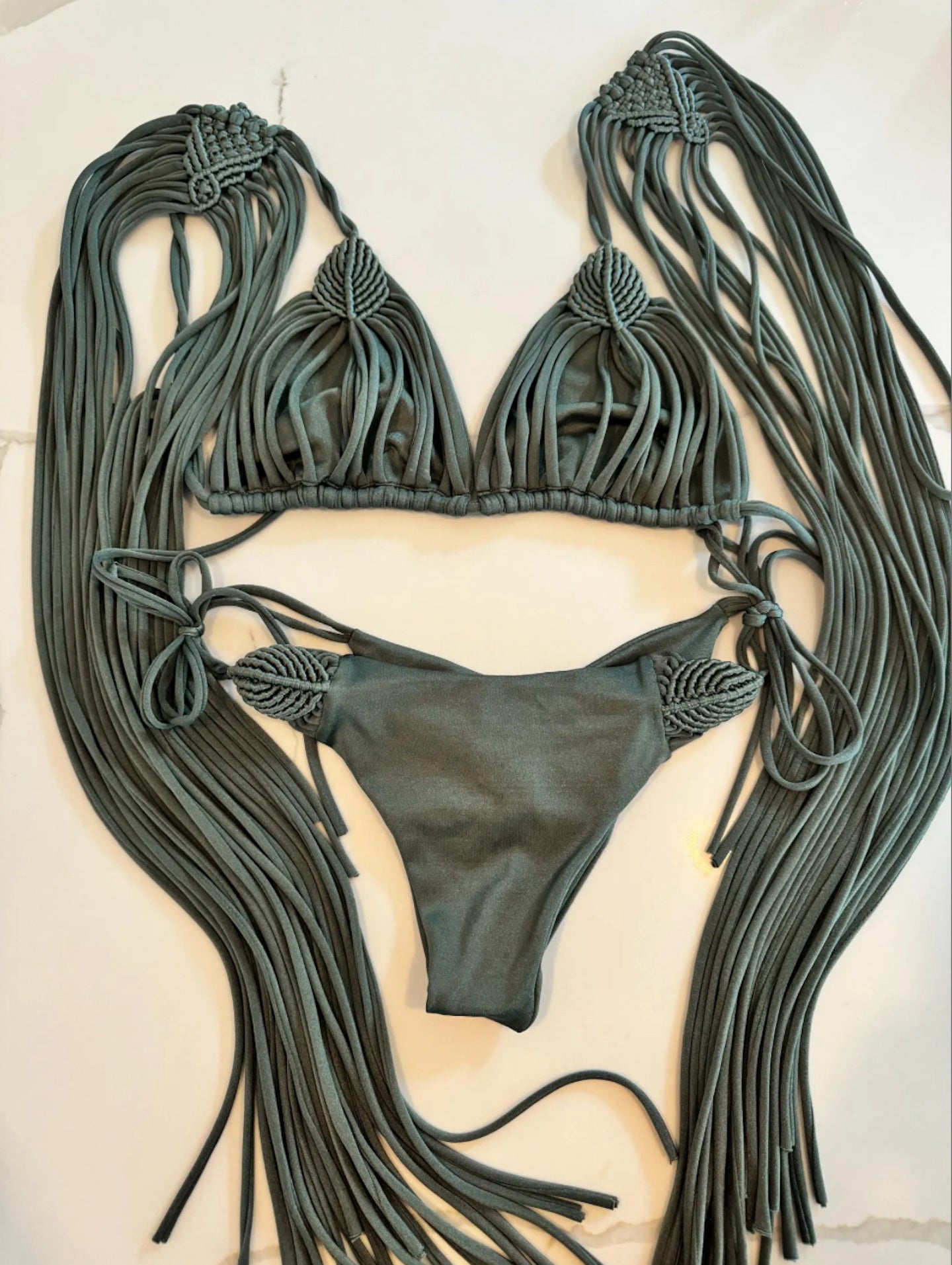 Forest Sage Fringe Bikini