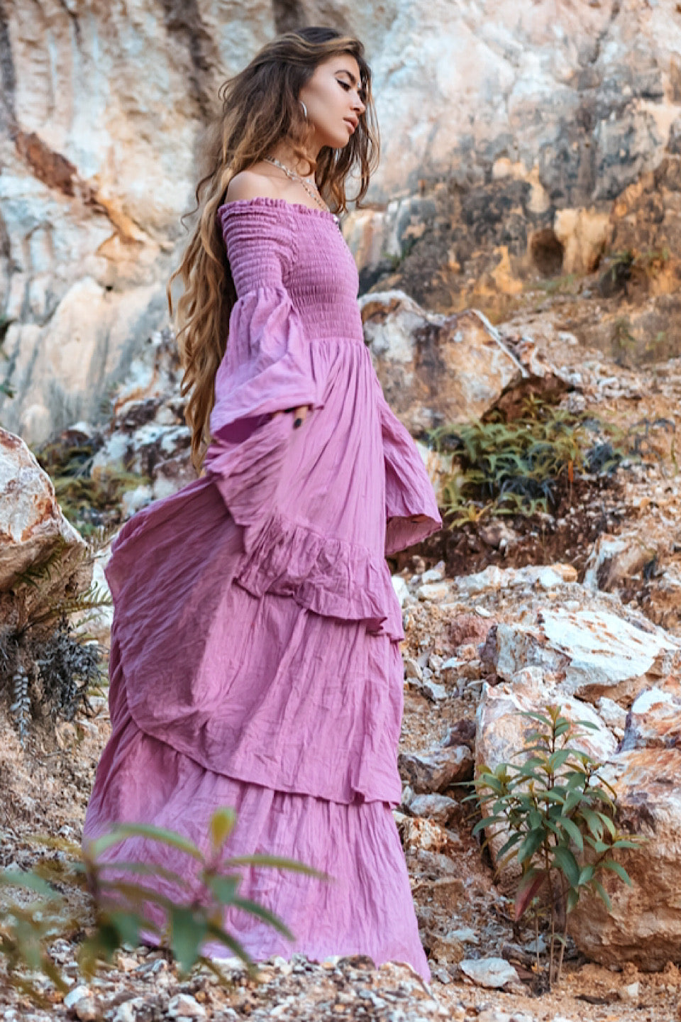 Mauve boho maxi best sale dress