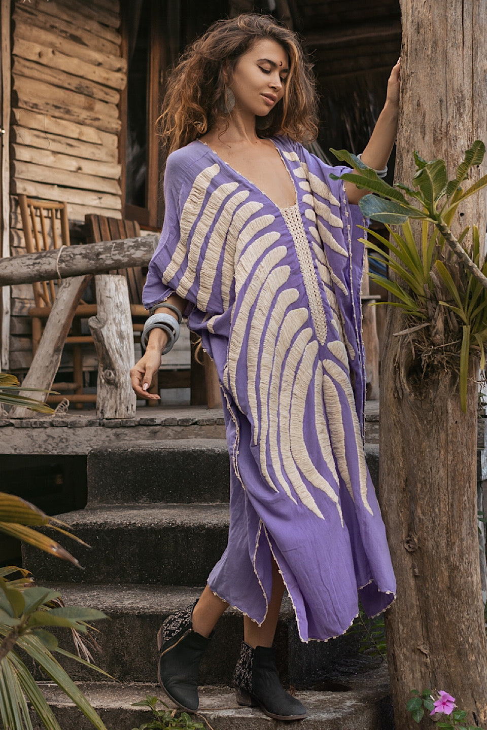 Tribal Embroidered Kaftan - Purple