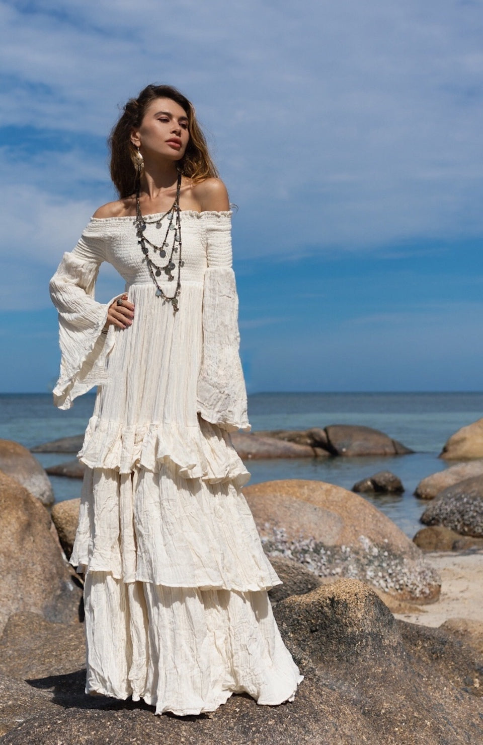 Ivory Sexy Shoulders Maxi www.LUXEISLE.com Ivory Sexy Shoulders Maxi www.LUXEISLE.com