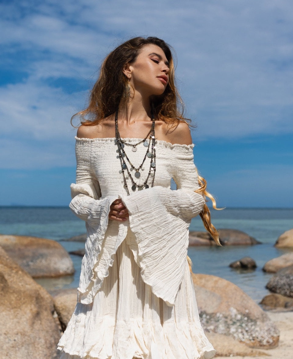 Ivory Sexy Shoulders Maxi www.LUXEISLE.com Ivory Sexy Shoulders Maxi www.LUXEISLE.com