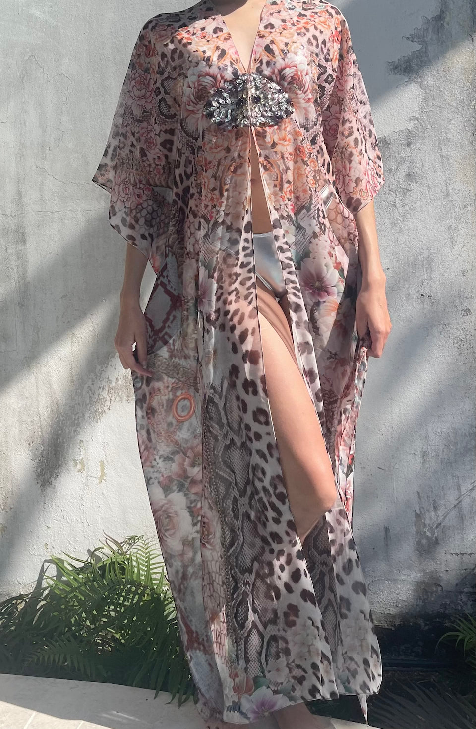Pink Floral Leopard Jeweled Robe