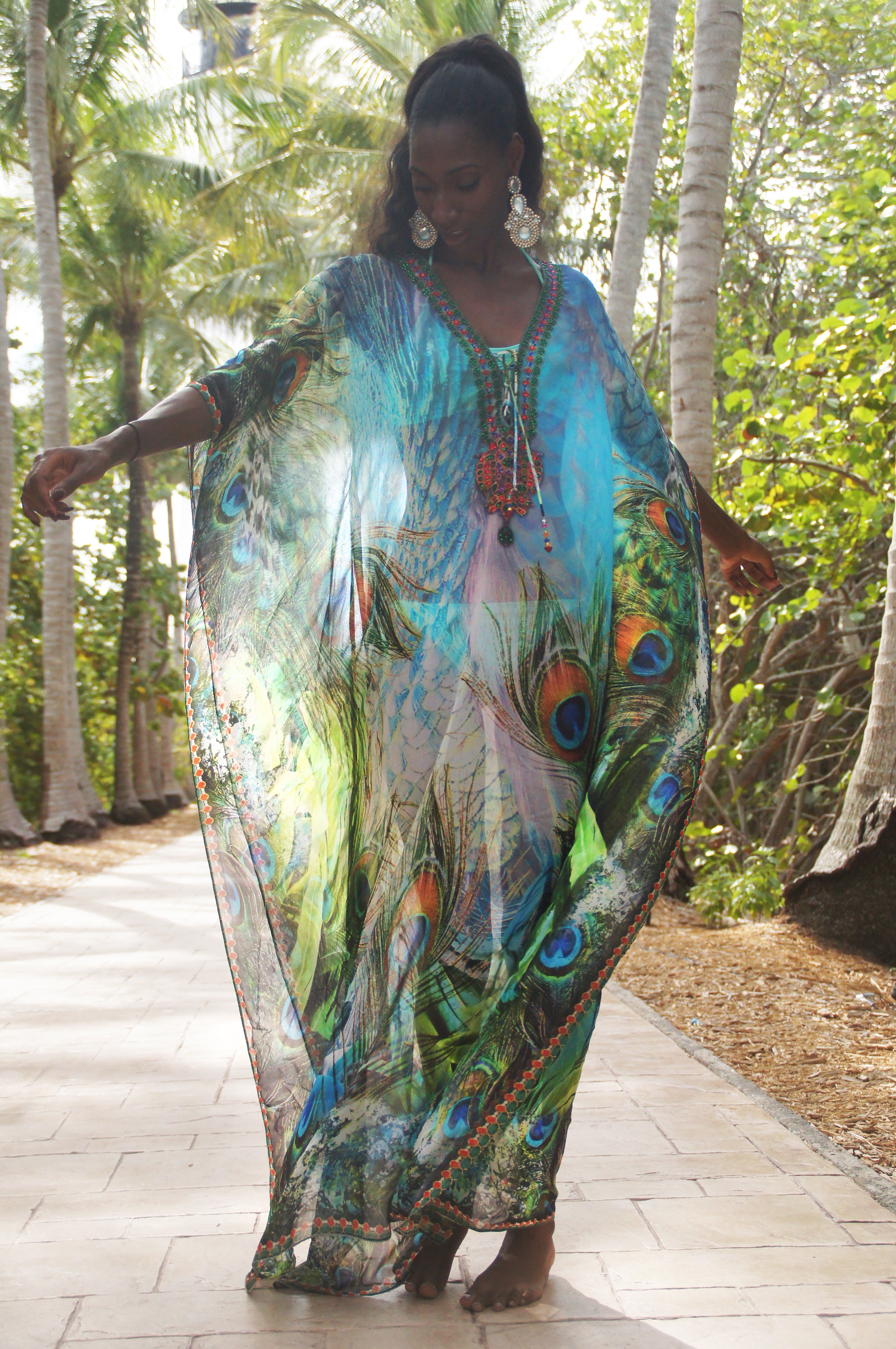Shimmering Peacock Glam Maxi Kaftan -SALE - www.LUXEISLE.com