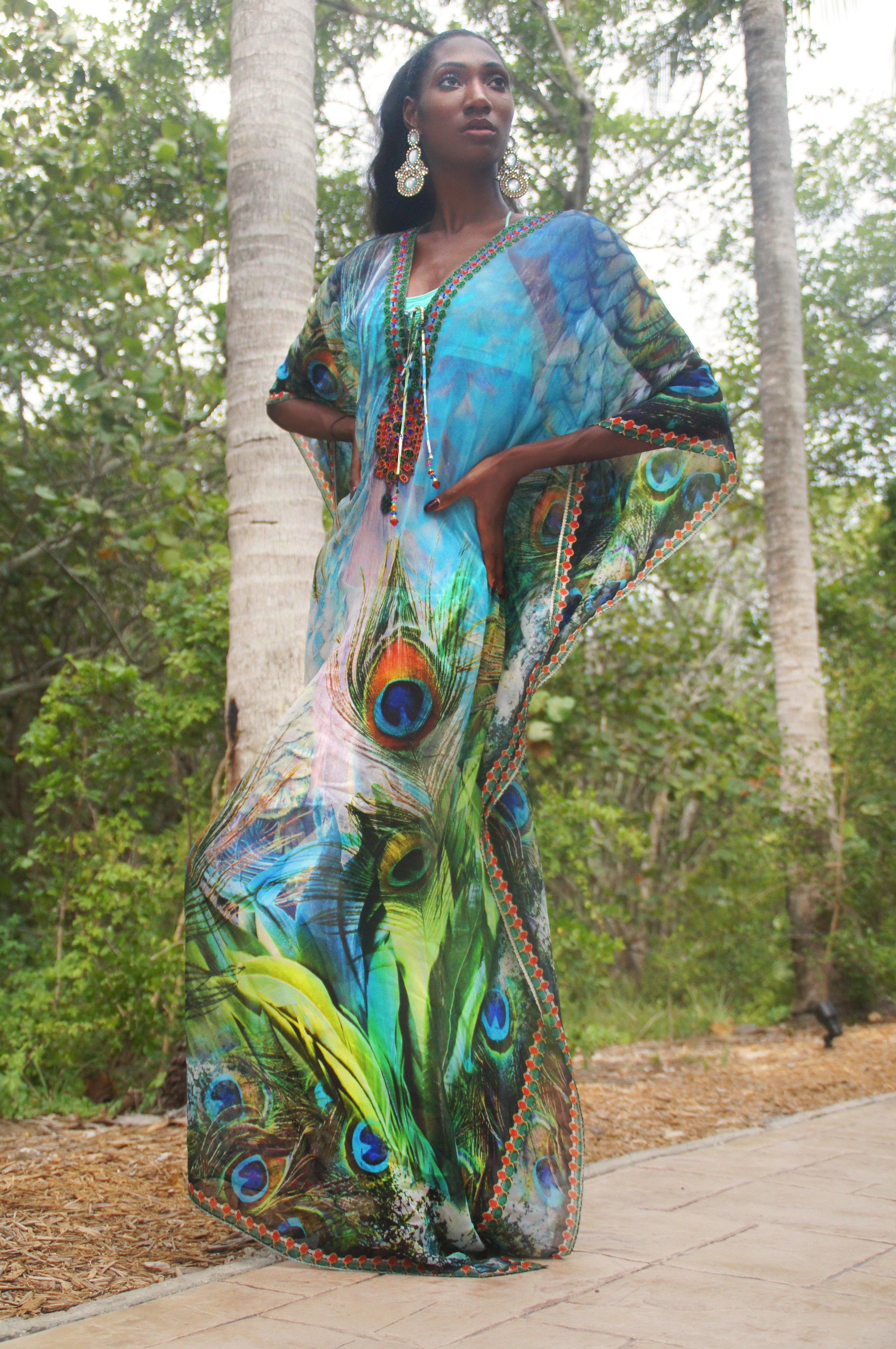 Shimmering Peacock Glam Maxi Kaftan -SALE - www.LUXEISLE.com
